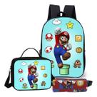 Mochila Com Estojo E Lancheira Termica Kit Escolar Completo Infantil Menino Game Jogo Mario