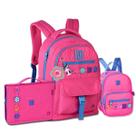 Mochila Com Lancheira e Estojo Fichário Kit Moderno Jovem RB