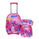 Mochila Com Rodinha Escolar Stich 03 peças com Lancheira e Estojo