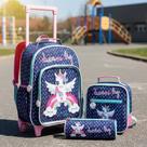 Mochila com Rodinha Sonho Grande Unicórnio Infantil, Kit Completo com Mochila, Lancheira e Estojo