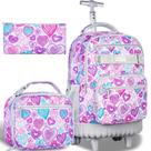 Mochila com rodinhas FTJCF para mulheres de 21 polegadas com rodas de rolo rosa/cinza