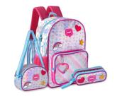 Mochila de Carrinho+ Lancheira+Estojo Holográfico HL24567KT Clio Style