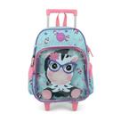 Mochila De Carrinho Zebra Azul Claro Com Detalhes Em Rosa