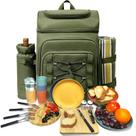 Mochila de cesta de piquenique Hap Tim para 4 pessoas com cobertor verde