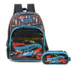 Mochila de Costas Hot Wheels Estojo Duplo Meninos Escolar - Luxcel
