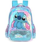 Mochila de Costas Juvenil Escolar Azul Felpudo Lilo Stitch Menina