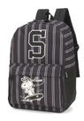 Mochila de Costas Snoopy Colegial Listras Preta Original Mochila de Costas Snoopy Colegial Listras Preta Original