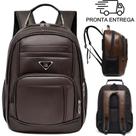 Mochila de Couro Preta Média Notebook Escolar Masculina/Feminina
