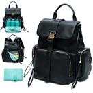 Mochila de fraldas MOMINSIDE de couro de grande capacidade preta