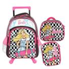 Mochila de Rodinha com Led Barbie Preta Estojo e Lancheira