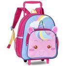 Mochila De Rodinha Pequena Creche Escola Passeio Infantil 0 A 4 Anos Menina Unicórnio Rosa