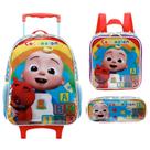 Mochila de Rodinhas Cocomelon Lancheira Térmica e Estojo