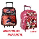 Mochila De Rodinhas Diversos Personagens Infantil C/ Bolso Lateral e Frontal para Menina e Menino