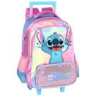 Mochila de Rodinhas Média Infantil de Costas Náilon Holográfica Stitch