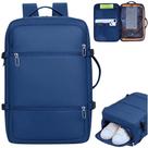 Mochila de Viagem Expansível Bagagem de mão Impermeável Compartimentos P Notebook Sapato, Roupas Molhadas USB AZUL