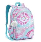 Mochila Escolar 17” Feminina Glitt Tie Dye Colorido Reforçada Com Chaveiro Pompom Seanite