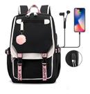 Mochila Escolar Com Porta Usb À Prova D'água Estilo Kawai Juvenil Coreano com Chaveiro Pelúcia