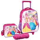 Mochila Escolar Com Rodinhas Estojo E Lancheira Tema Princesas