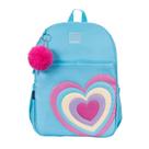 Mochila Escolar Coração Cor de Rosa Pompom Container Azul Mochila Escolar Coração Cor de Rosa Pompom Container Azul