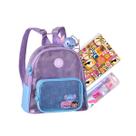 Mochila Escolar Costas Disney Tsum Tsum Roxo Frente Transparente Original 2026