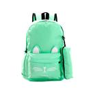 Mochila Escolar Feminina de Gatinha Verde Claro Bolsa+Estojo Mochila Escolar Feminina de Gatinha Verde Claro Bolsa+Estojo