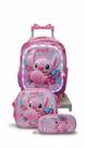 Mochila escolar Infantil com LED pequena com rodinhas Kit 3 peças Para meninas