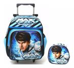 Mochila Escolar Infantil Max Steel Rodinhas G Lancheira F4