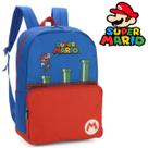 Mochila Escolar Juvenil de Costas Jogo Super Mario Bros Azul