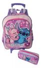 Mochila Escolar Lilo & Stitch Rosa Filme Rodinhas G + Estojo