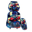 Mochila Escolar Meninos Kit 3 Peças com Rodinhas Alça Telescópica Carros Estojo e Lancheira Térmica