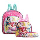 Mochila Escolar Pequena Princesas De Costas Lancheira+Estojo