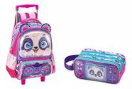 Mochila Escolar Rodinha Mochilete Panda Game Start Grande + Estojo Triplo