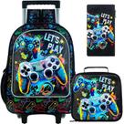 Mochila Escolar Rolante KLFVB com Lancheira e Console de Jogos para Meninos