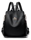 Mochila Feminina Anti Furto C/ Alça Lateral Couro Resistente Cor Preto Desenho Do Tecido Lisa