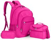 Mochila Feminina Escolar Tactel Resistente Kit 03 Peças Lindo