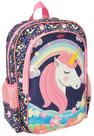 Mochila Feminina Infantil LS Unicórnios Azul Grande Com 4 Divisões - MO3184