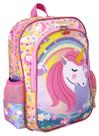 Mochila Feminina Infantil LS Unicórnios Rosa Grande Com 4 Divisões - MO3182