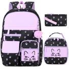 Mochila InDusky Girls Cat Set, lancheira isolada, estojo para canetas