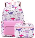 Mochila Infantil Bluboon com Lancheira - Dinossauro Rosa para Pré-escola