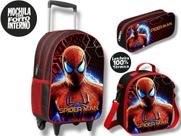 Mochila infantil escolar de Rodinha + Lancheira Termica e estojo Homen Aranha