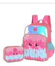Mochila Infantil Feminina Costas Slime Tie Dye Grande Estojo Rosa