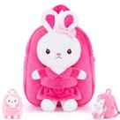 Mochila Infantil Gloveleya com Brinquedo de Pelúcia de Coelho Rosa e Vermelho Mochila Infantil Gloveleya com Brinquedo de Pelúcia de Coelho Rosa e Vermelho