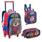 Mochila Infantil Rodinhas Tiger Hero com Lancheira e Estojo Azul
