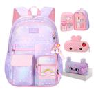 Mochila Jcobvig Kawaii para meninas e crianças escolares com bolsa de caneta roxa