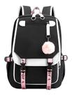 Mochila JiaYou Teenage Girls' Middle School 21L branca preta Mochila JiaYou Teenage Girls' Middle School 21L branca preta