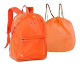 Mochila Juvenil Feminina Costas Neon Color Transparente Clio Pequena