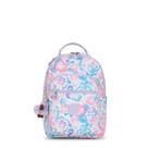 Mochila Kipling Seoul Small Aqua Flowers com compartimento para tablet