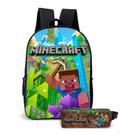 Mochila Kit com Estojo Ou Avulsa Mine Cubos Blocos Jogo Online Escolar Dia a Dia Aventura Construção