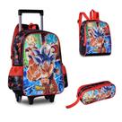 Mochila lancheira e estojo infantil escolar reforçada com rodinha - dragon ball z
