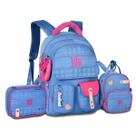 Mochila Lancheira e Estojo Kit Escolar Feminino Detalhe Pelúcia